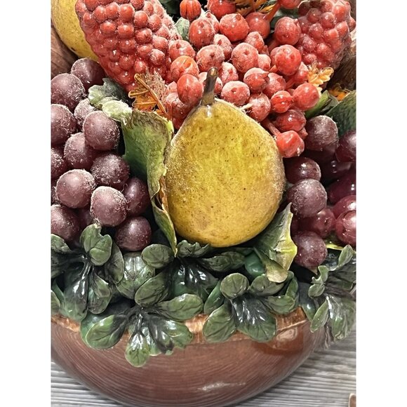 Faux Fruit Arrangement in Vintage Hull Pottery Bean Bowl Kim Originals 9.5” - Picture 4 of 9